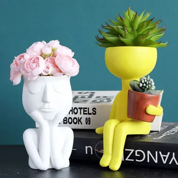 

Nordic Miniature Model Human Character Miniature Model Flower Pots Flower Arrangement Desktop Decoration Artware Colorful Pots