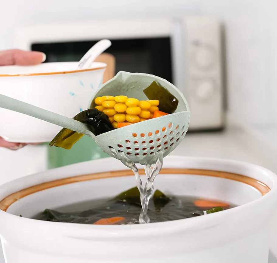 

2 in 1 Long Handle Soup Spoon Plastic Household Strainer Ladle Cooking utensils Kitchen Colander Scoop Cookware Tableware Tool