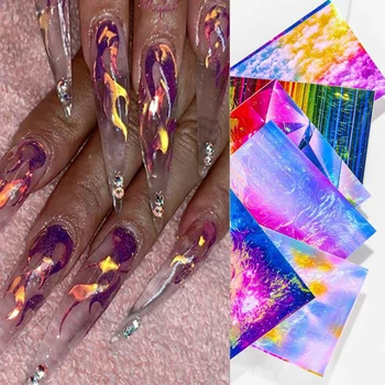 

6/8 / 16pcs nail holographic aluminum foil glue pinto bean animal flame butterfly nail transfer paste thin laser manicure