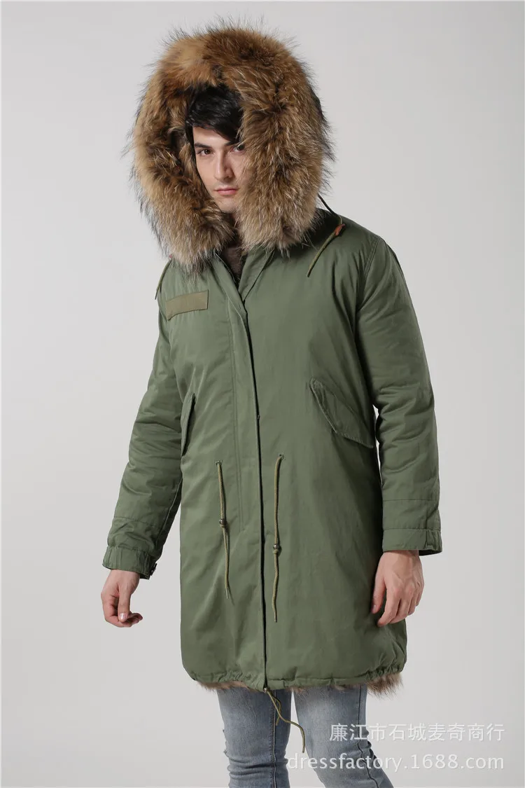 Европейский и американский стиль, осень и зима, стиль, мужская хлопковая одежда, армейский зеленый цвет, средней длины, теплое Мужское пальто с натуральным лисьим мехом