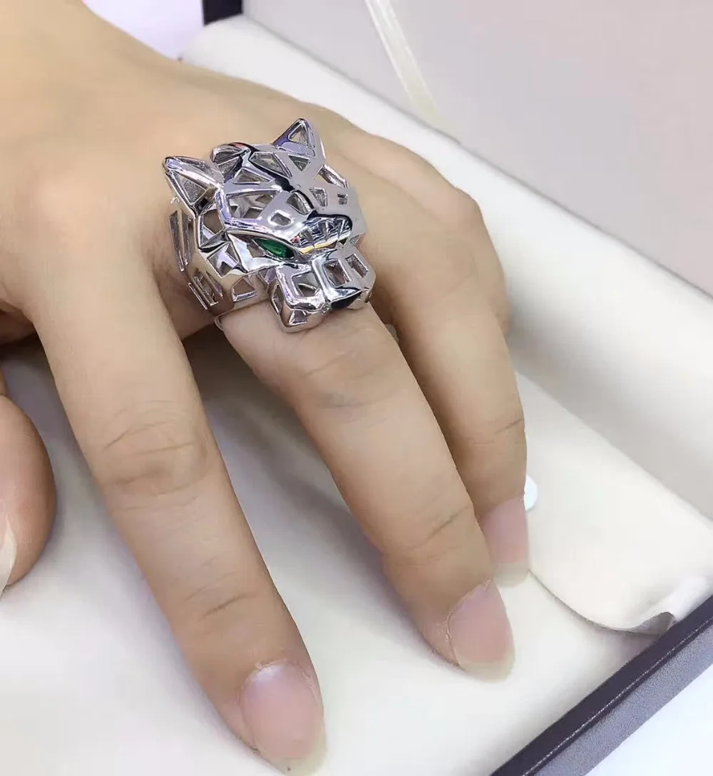 Роскошные дизайнерские модные 925 пробы серебряные украшения AAA качество кубического циркония вечерние кольцо с пантерой форма леопарда