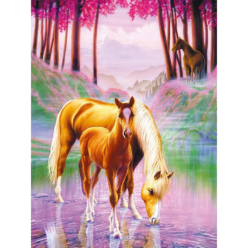 

Full Square/round Diamond 5D DIY Diamond Painting Two Horses Embroidery Cross Stitch Rhinestone Mosaic Home Decor