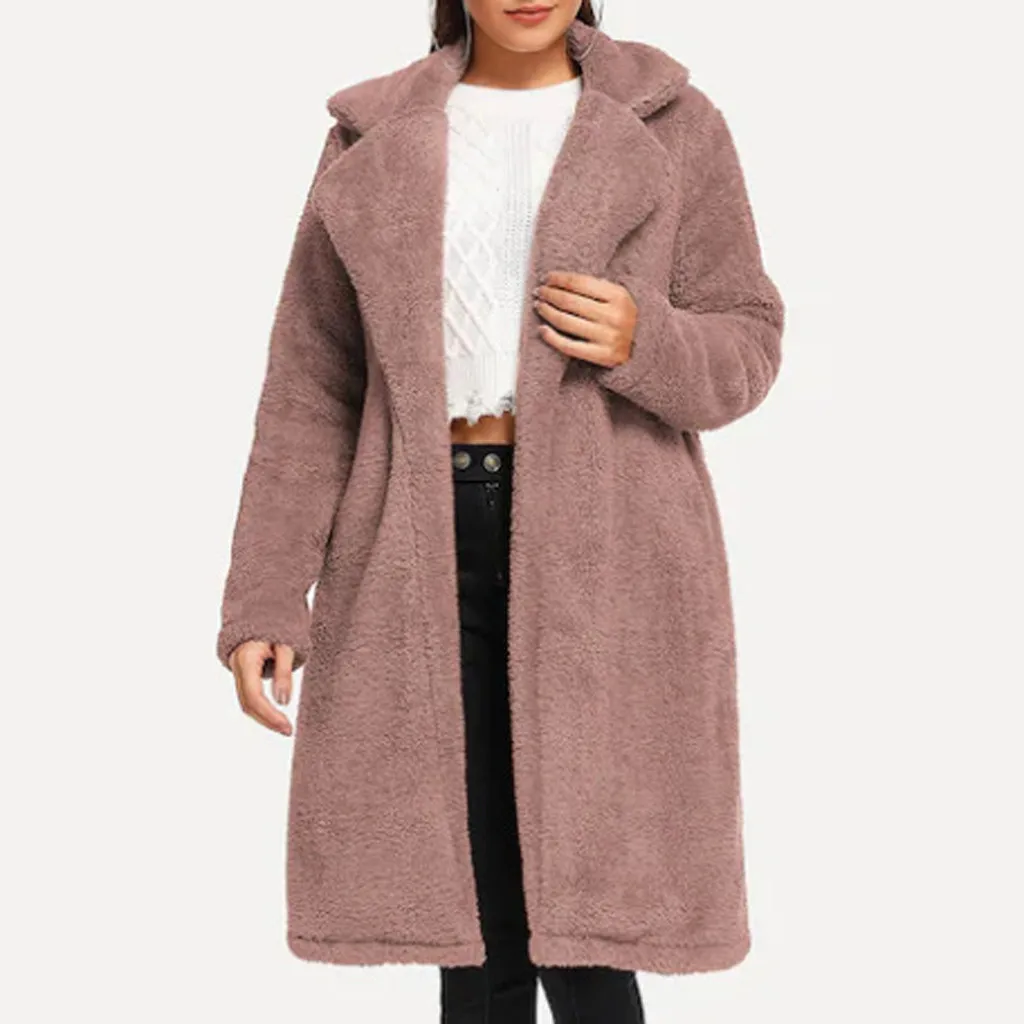 

Feitong New Thick Wool Blend Coat Women Long Sleeve Turn-down Collar Outwear Jackets Warm Autumn Winter Elegant Overcoat
