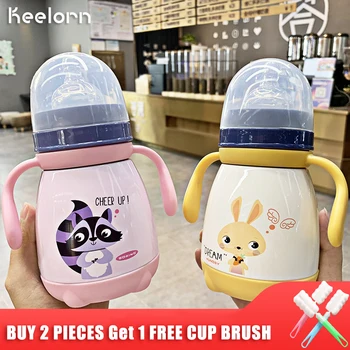 

Keelorn 330ml Baby Feeding Cup with nipple Stainless Steel Milk Thermos for Children Insulated hot leak-poof water Bottle