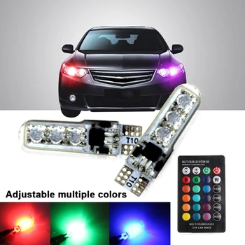 

RGB T10 LED Car Bulb W5W 194 Clearance Lights Dome reading lamp SMD5050 Silicone bulbs With remote control cars decoration light