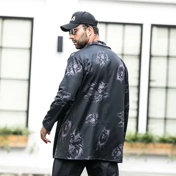

Large size long-sleeved cardigan men plus fat increase fat casual loose lapel printing pattern