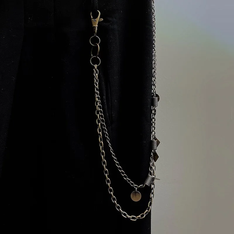 

American vintage Insta trend hanging antique scooter bronze made old waist chain original double pants chain