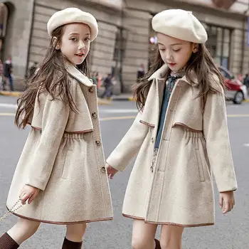 

Girls' Woolen Coat 2020 Western Style Children Thickened Autumn And Winter Slim Waist Woolen Jackets Kids Retro Fashion Overcoat