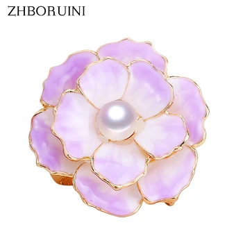 

ZHBORUINI 2019 New High Quality Real Natural Freshwater Pearl Brooch Ceramic Enamel Flower Brooch Pins Pearl Jewelry For Women