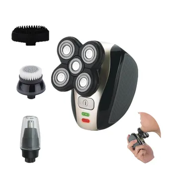 

5 In 1 4D Men Rechargeable Bald Head USB Electric Shaver 5 Floating Heads Beard Nose Ear Hair Trimmer Razor Clipper Facial Brush
