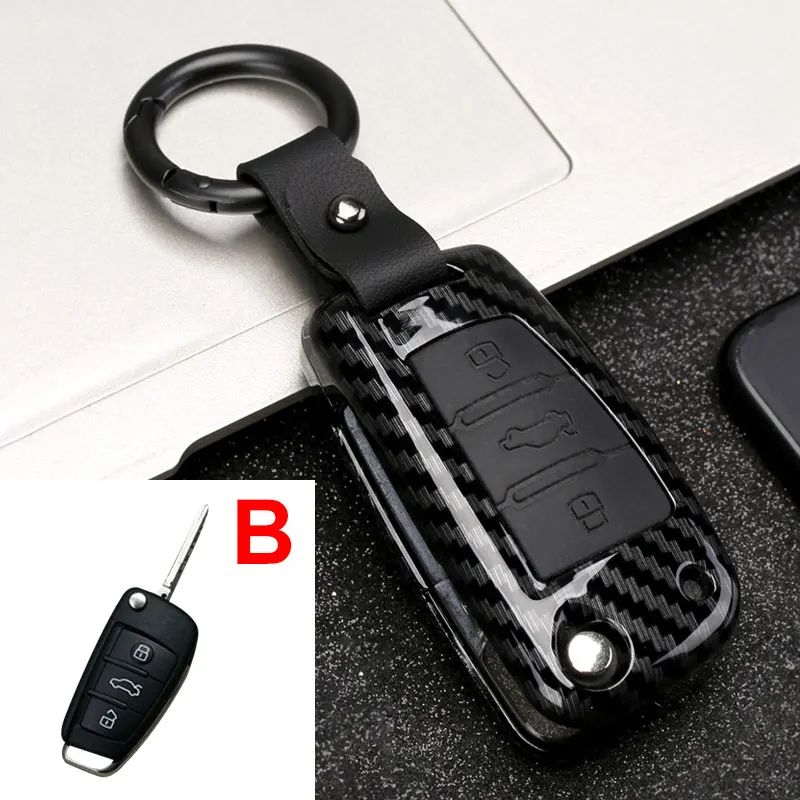 ABS+silicone Car Key Case Cover For Audi C6 A1 A3 C5 Q3 B6 B7 B8 A4 A5 A6 A7 A8 Q5 Q7 R8 TT S5 S6 S7 S8 SQ5 RS5 Accessories - Название цвета: B Carbon Black