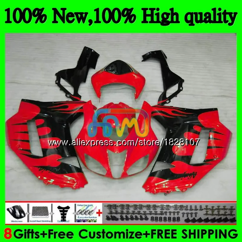 Корпус для KAWASAKI ZX красно-пламя 6R 6 R 600CC ZX636 10BS. 29 ZX-636 ZX600 600 CC ZX-6R ZX 636 ZX6R 07 08 2007 2008 Обтекатели комплект - Цвет: No. 1