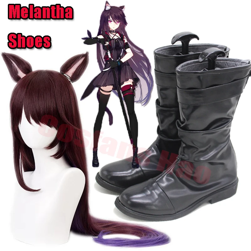 

Game Arknights Melantha Cosplay Boots and wigs ears Custom Made Black Shoes Halloween Party Cosplay Accessories Melantha Cosplay