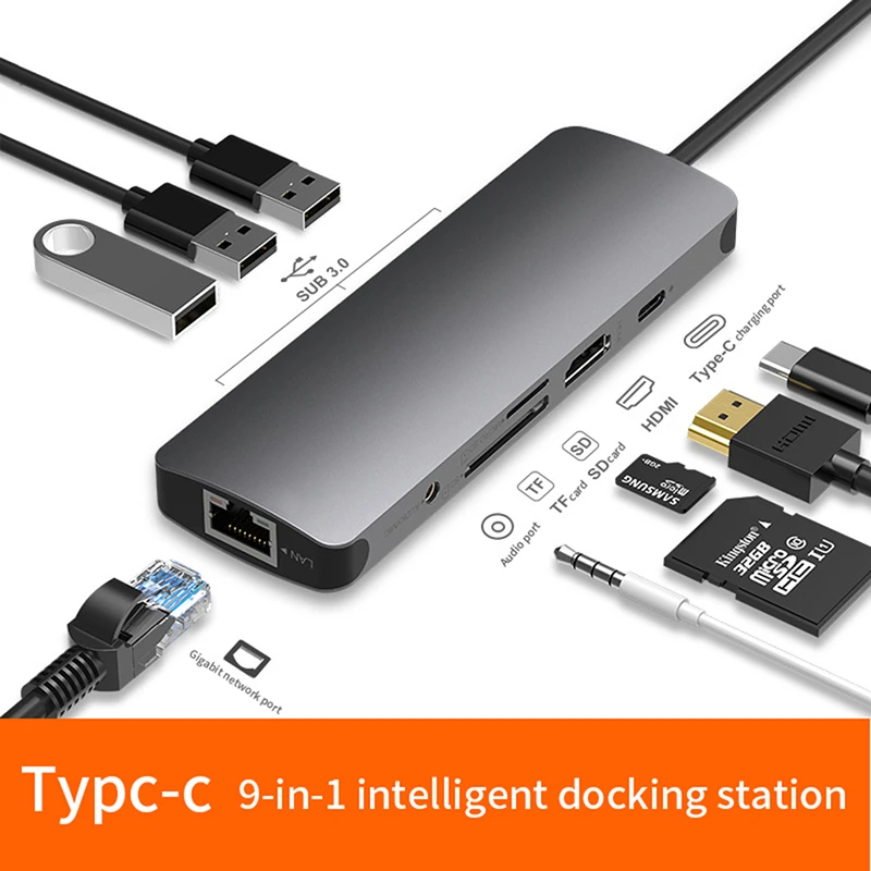

SeenDa TYPE-C to Hdmi+ Gigabit Net Port + Headphones + Usb3.0 Charging Pd Extension Hub TYPE-C Docking Station