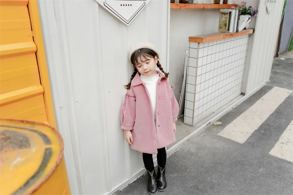 Girl'S Coat Children Woolen Jacket Children Mid-length Coat Women's