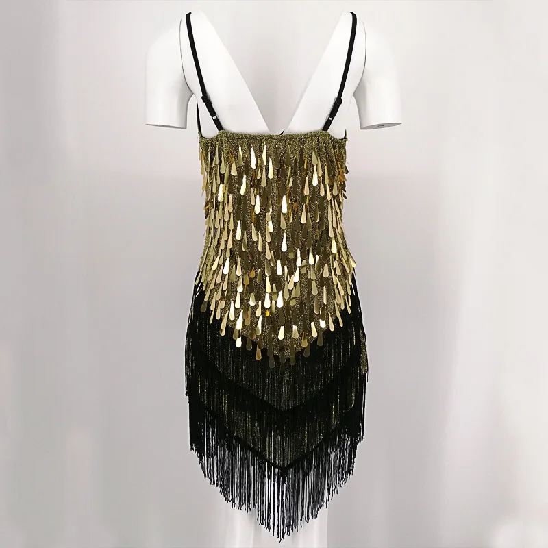 Shining V Neck Stage Costumes Latin Dance Dress Women 1920s Gatsby Fringe  Flapper Backless Dress Summer Mesh Sequin Dress - AliExpress 200000345