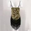 Shining V Neck Stage Costumes Latin Dance Dress Women 1920s Gatsby Fringe Flapper Backless Dress Summer Mesh Sequin Dress ► Photo 3/6