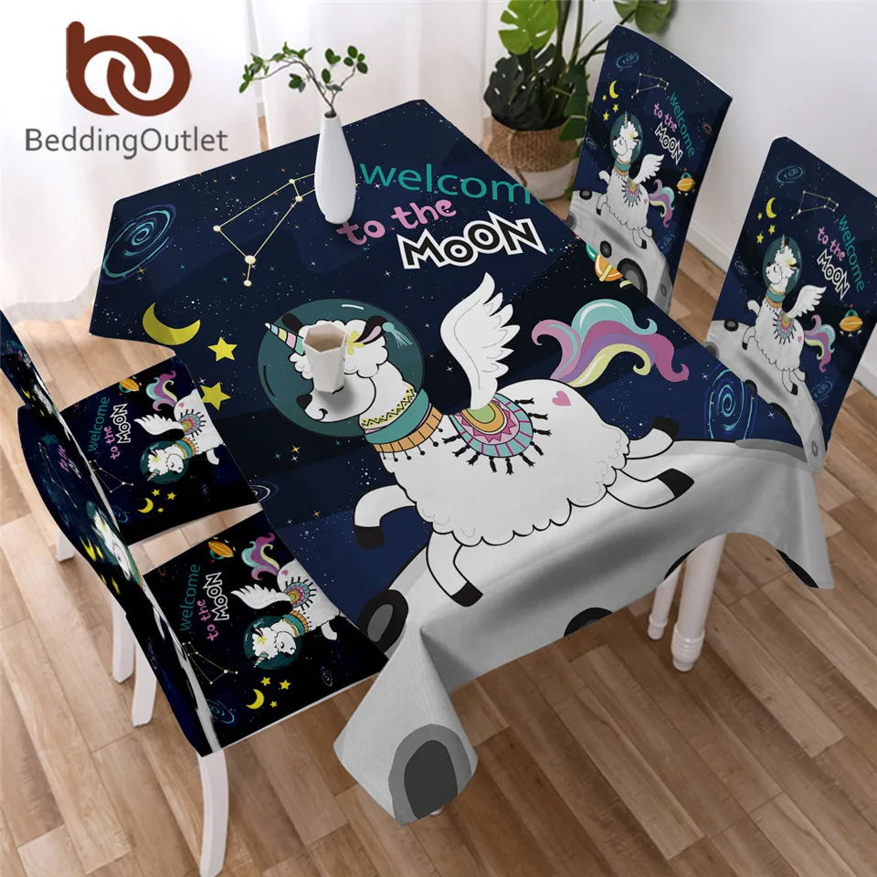 BeddingOutlet пространство ламы водонепроницаемый Скатерть единорог Печать стол льняная Луна Звезда из альпаки овечий мультфильм вечерние скатерти
