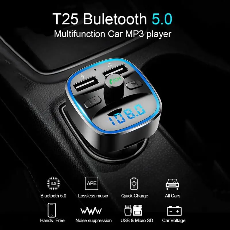 T25 Bluetooth 5,0 fm-передатчик голосовая навигация двойной usb зарядка MP3-плеер эффективное расстояние передачи 10 м черный