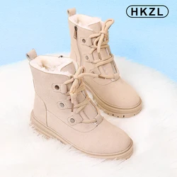 HKZL Winter Shoes Women's Plush Boots Plus Size Thick Soles Fashion Heightening Thickened Martin Boots Women's Cotton Shoes