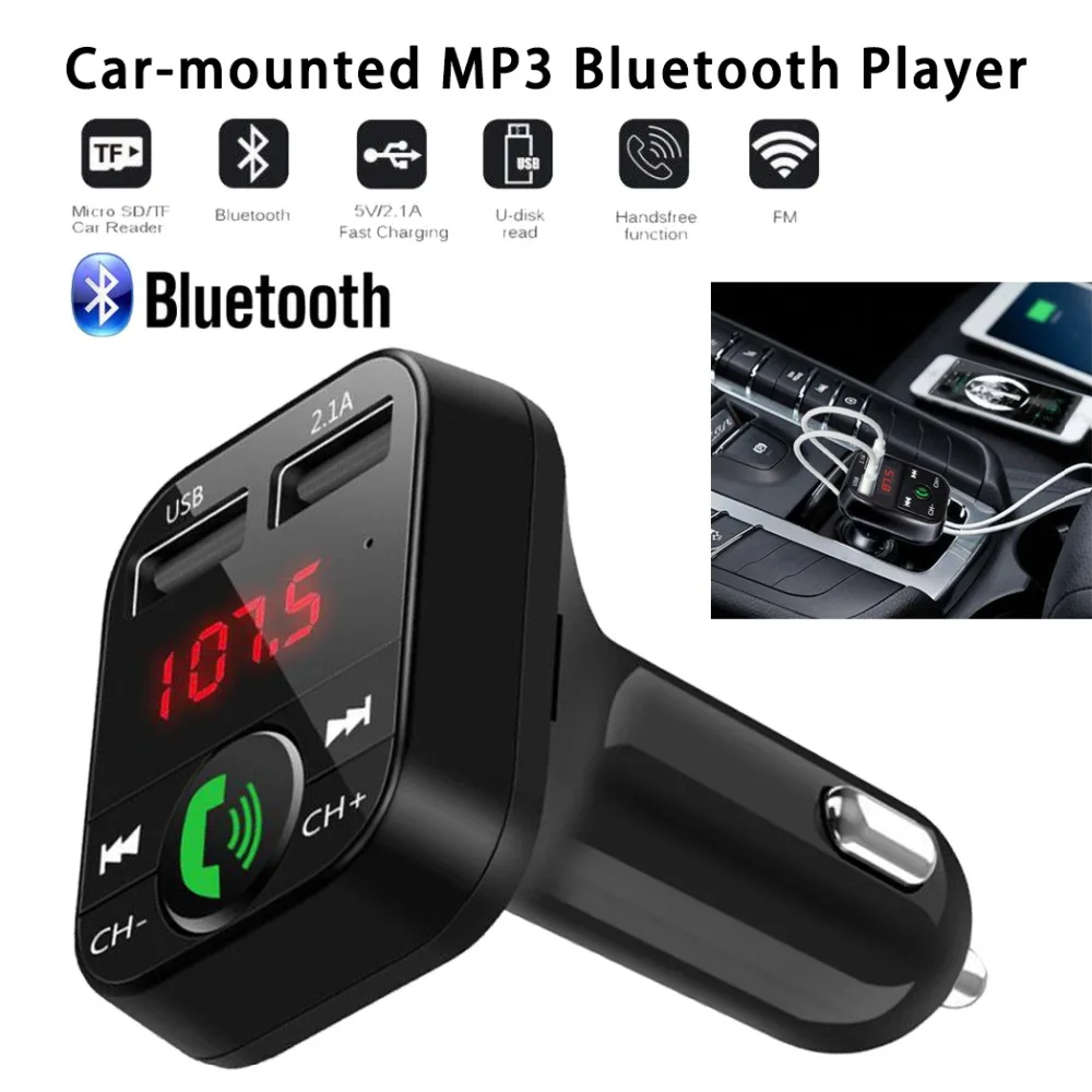 Bluetooth 5,0 Handsfree автомобильный комплект fm-передатчик Быстрый двойной USB зарядное устройство ЖК цифровой вольтметр TF карта U диск AUX плеер