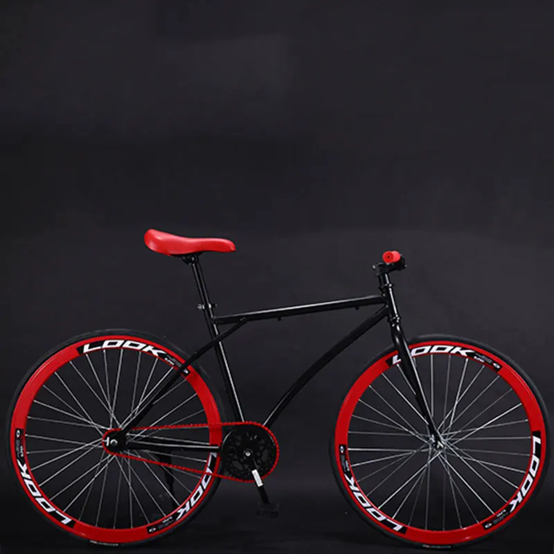 Bicycle Road Bike Fixed Gear Adult Men and Women Models Racing Solid Tire Single Speed Students New Cool - Цвет: Black red