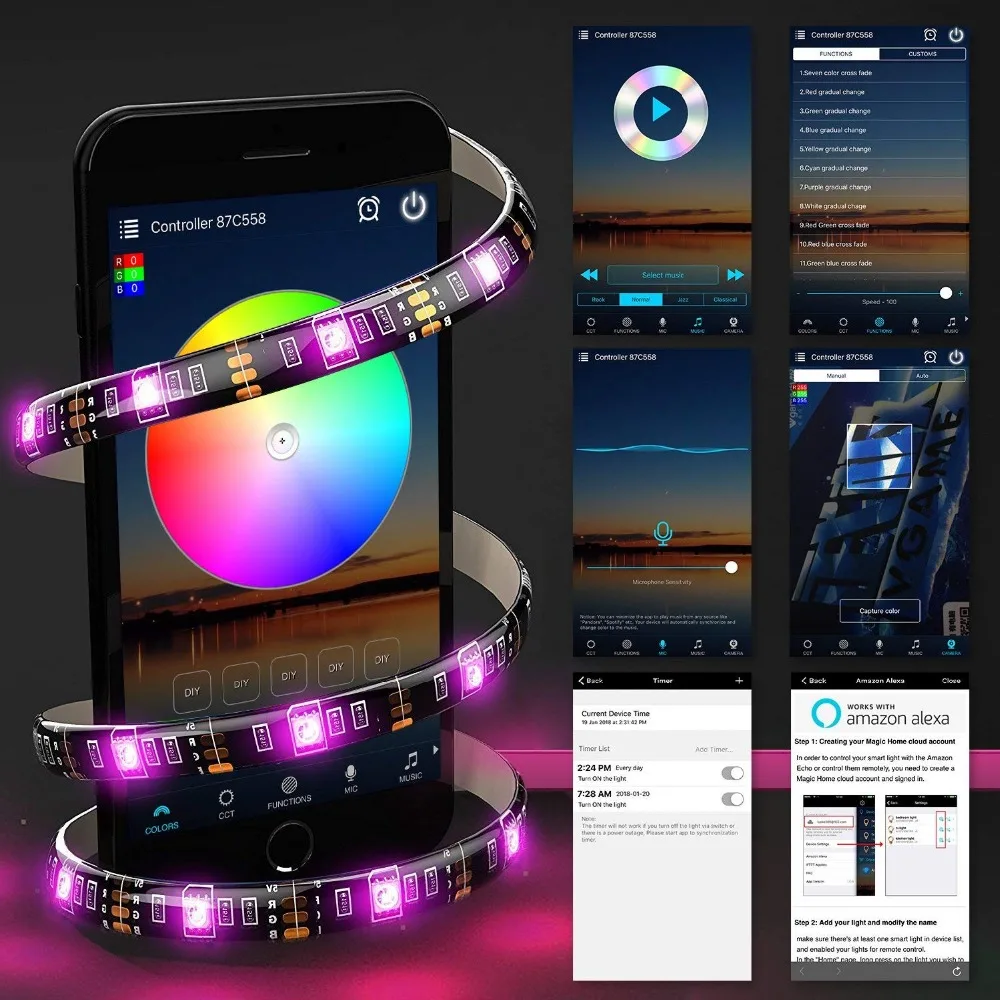Светодиодная лента RGB с Wi Fi гибкая LED полоска водонепроницаемая для контроллера
