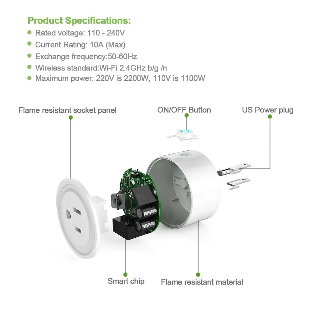 110- 240V WIFI Smart Plug US Plug Smart Timing Socket Wireless Outlet For IOS Android System