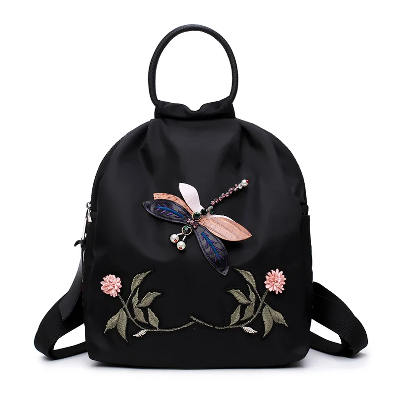 

2017 Summer New Style Korean-style Backpack Ethnic-Style Dragonfly Embroidery Oxford Cloth WOMEN'S Bag Backpack