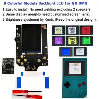 

8 Colorful Models Full Size High Brightness iPS Backlight Backlit LCD Kit For GameBoy DMG GB DMG Console GB DMG IPS LCD