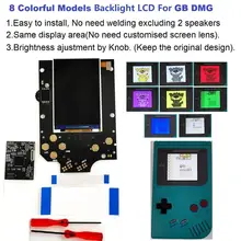 V3 8 modelos coloridos tamanho completo rasga retroiluminado kit lcd para gameboy dmg gb dmg console gb dmg e pré-corte escudo caso