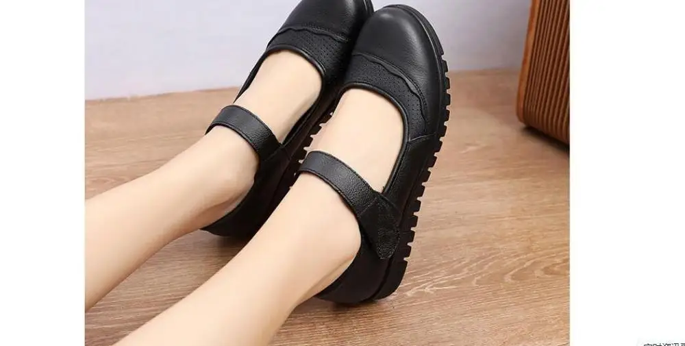 Classic Cowhide Comfortable Flats Women Shoes Flats Shoes Woman Lady Shoes Working Ladies Shoes Slip On Shallow Plus Sizes