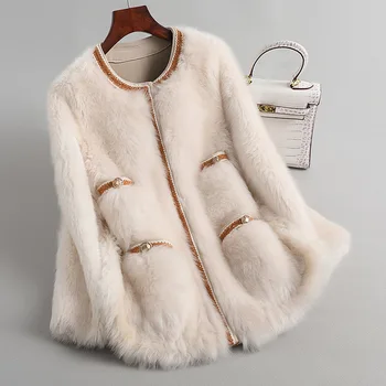 

Natural Real Fur Coat Female Genuine Leather Jacket Autumn Winter Coat Women Clothes 2019 Korean 100% Wool Jacket Vintage Tops