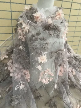 

pretty 3d flower french net lace fabric J S-59283 with super quality embroidered frech net lace fabric