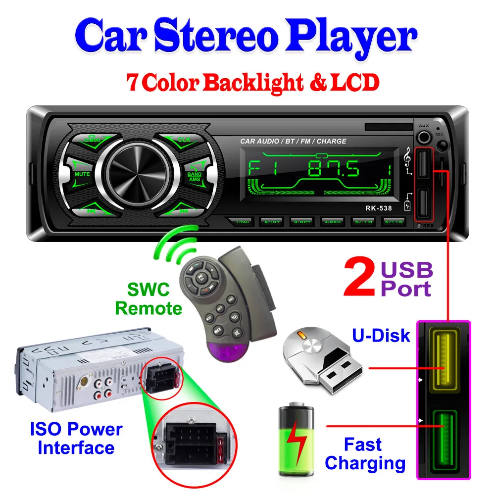 Bluetooth автомобильный стереоплеер аудио вход Aux FM приемник SD USB MP3 радио плеер поворотный электронный регулятор громкости