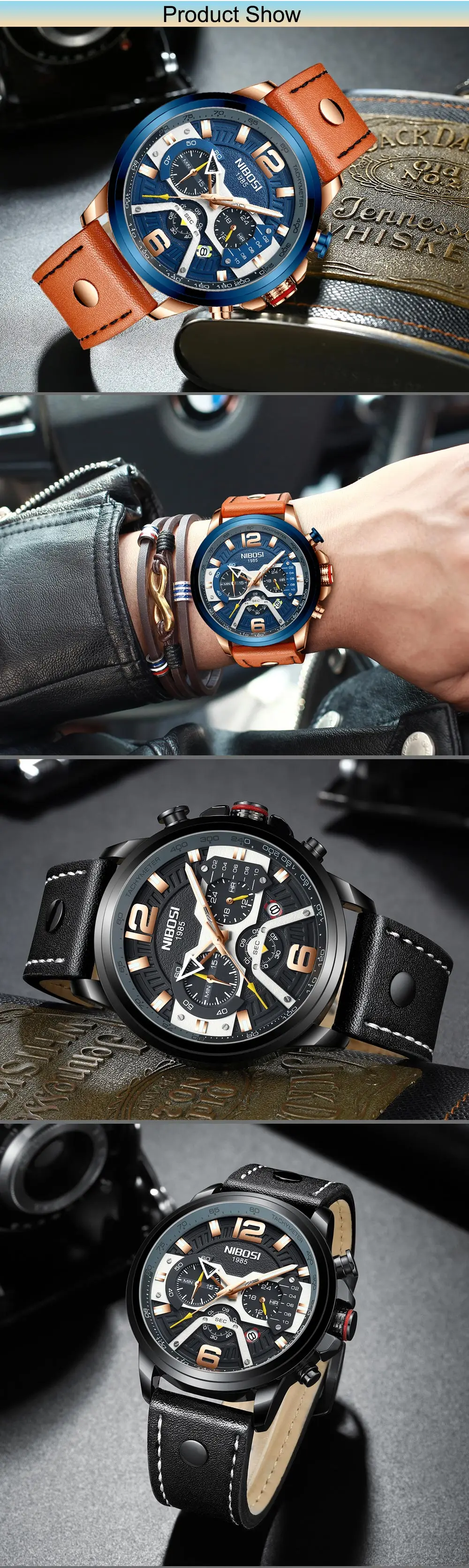 NIBOSI бизнес мужской роскошный бренд часов синие кожаные спортивные наручные часы хронограф кварцевые часы для военных часов Relogio Masculino