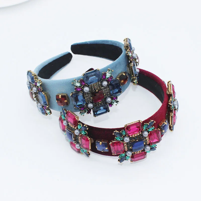 

Baroque Colored Rhinestone Cross Hairband two-color Catwalk Headband Street Shoot Personality Headband Accessories for Women