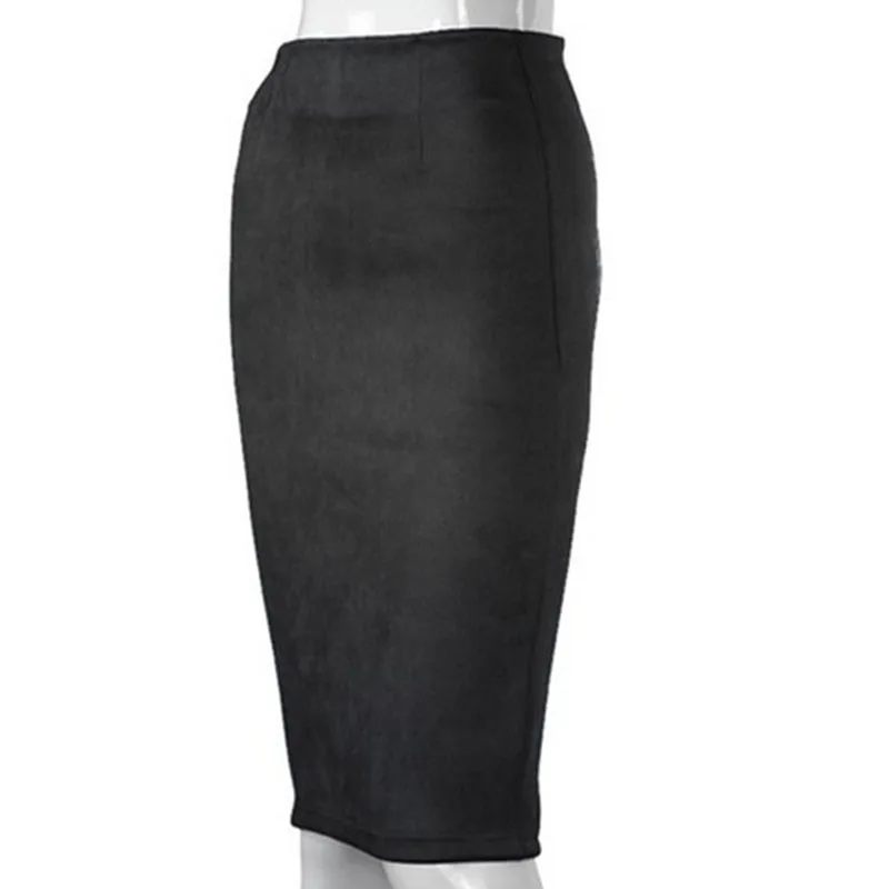 Новая женская юбка, замшевая юбка-карандаш, высокая талия, облегающая, открытая планка, плотная эластичная, однотонная, пикантная офисная сумка на бедрах