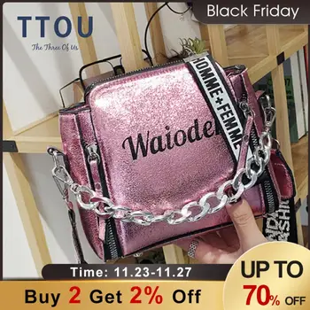 

Letter Print Women Crossbody Bags Popular Wide Strap Chain Women Travel Messenger Bags High Street Ladies PU Leathe Shoulder Bag