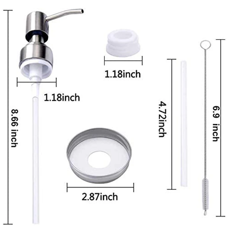 

NEW-Mason Jar Soap Dispenser Lid, 5 Pack Stainless Steel Soap Dispenser Lids and Pump Kit, Soap Pump Lotion Dispenser