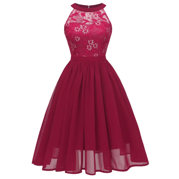 

Sexy Slim Chiffon High Neck Big Swing Flower Lace Dress Bridesmaid Dresses Woman Maid of Honor Dresses for Weddings Party