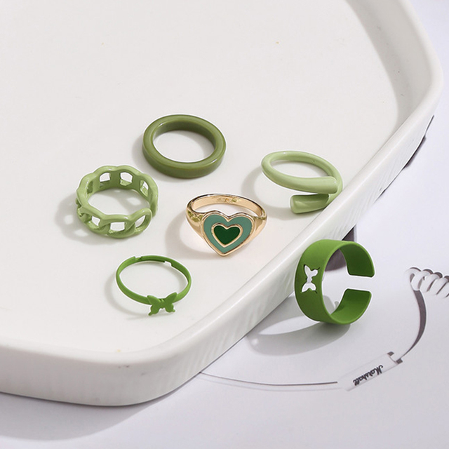 Heart Y2K Ring Set Open Cooper Rings For Women Candy Color Hand-painted Knuckle Rings Jewelry