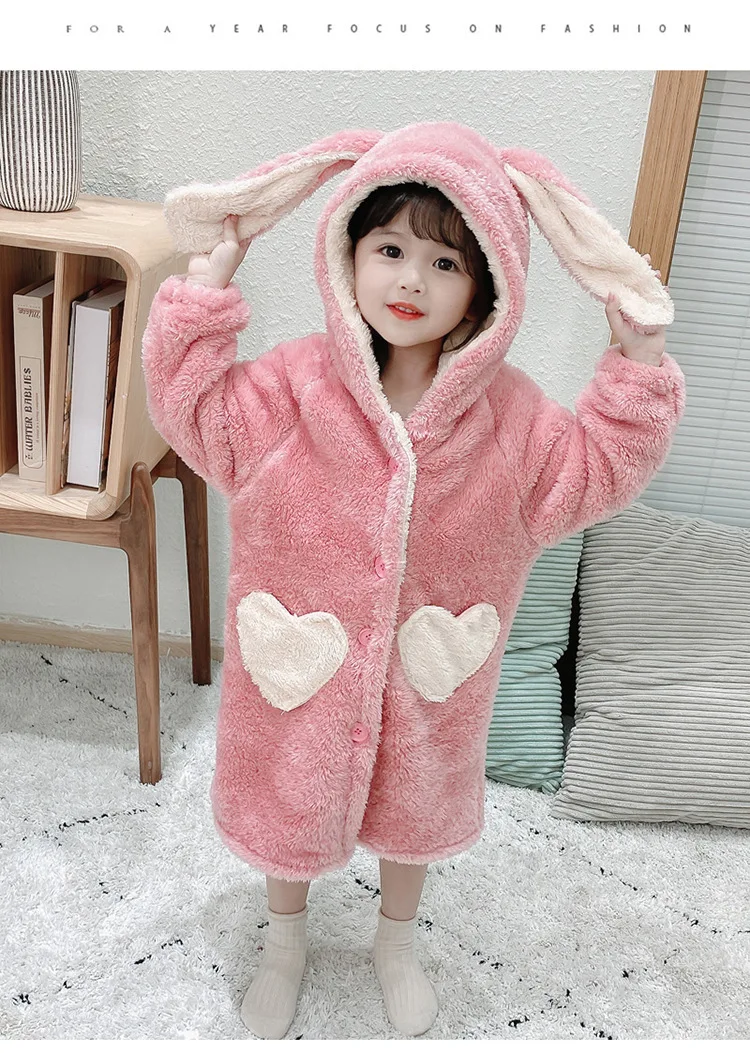 Boys Girls Children Winter Pajamas Hooded Cartoon Bathrobe Princess Flannel Robe Set Kids Sleepwear Coral Velvet Home Clothes