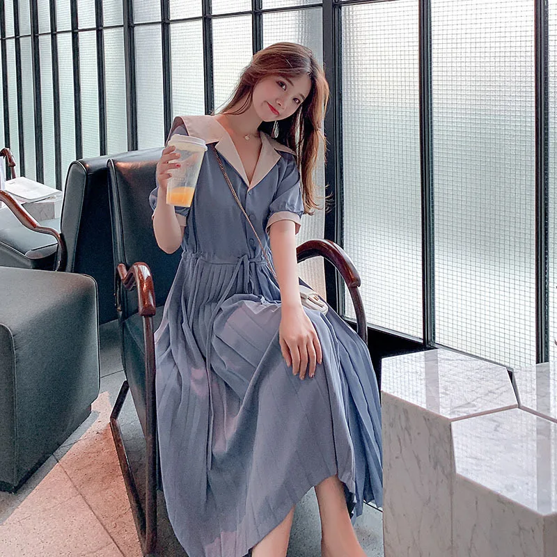 

Retro Platycodon Grandiflorum Skirt Navy Collar College Style Dress 2019 Summer New Style Loose-Fit Joint Sweet Students Skirt
