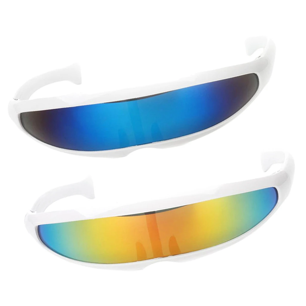 2pcs Yellow Blue UV Protect Alien Futuristic Eyeglasses Narrow Cyclops Color Mirrored Lens Visor Sunglasses 2pcs Yellow Blue UV Protect Alien Futuristic Eyeglasses Narrow Cyclops Color Mirrored Lens Visor Sunglasses