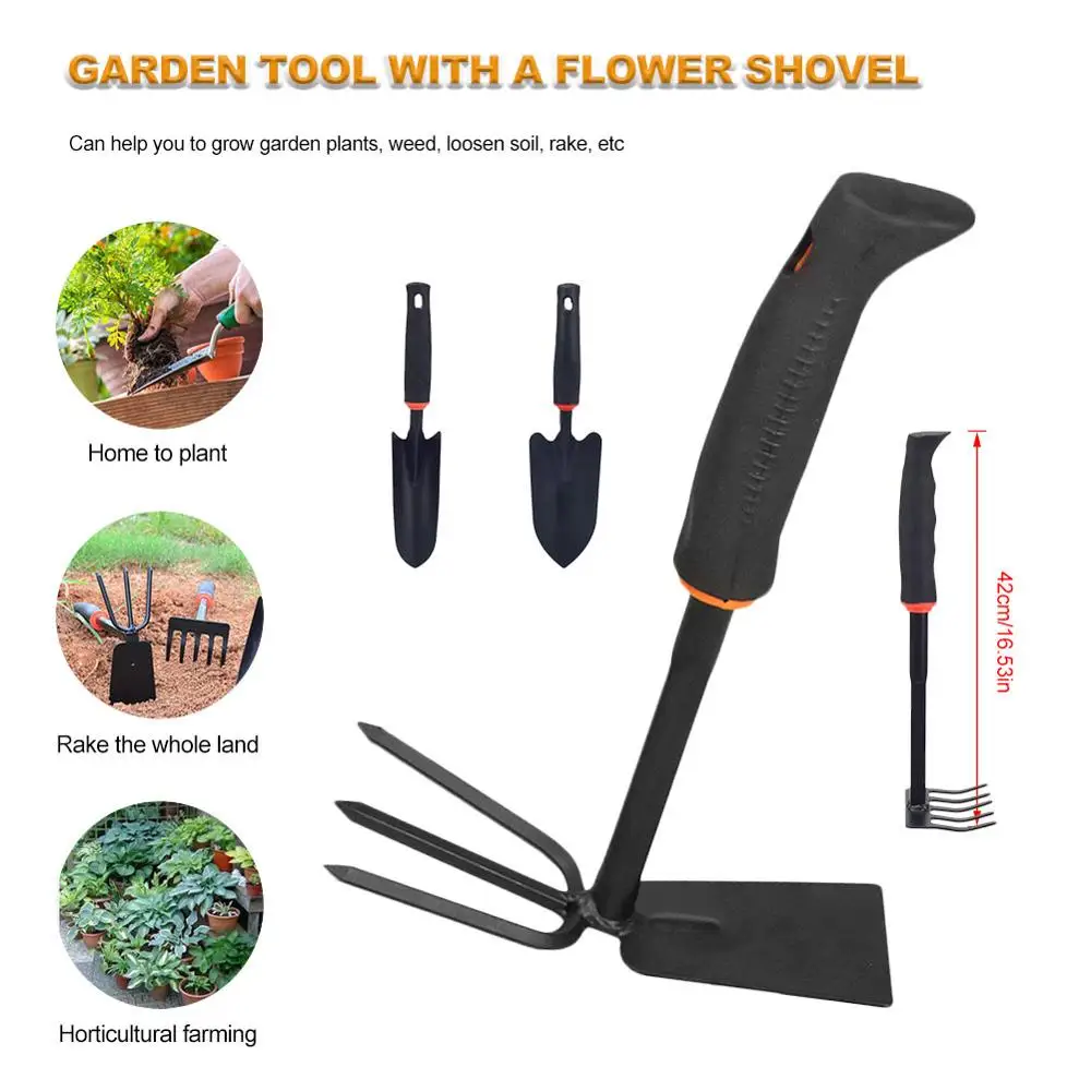 

Gardening Tool Five Tooth Rake Two Use Shovel Black Rubber Handle Gardening Equip Set Gardening Shovel Home Planting Dropshipped