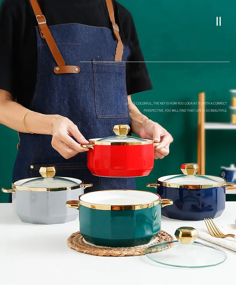 Gold Inray Instant Noodle Bowl Ceramic Nordic Eramic Ramen Bowl Large Soup Bowl Noodle Bowl Household Beef Noodle Bowl with Lid