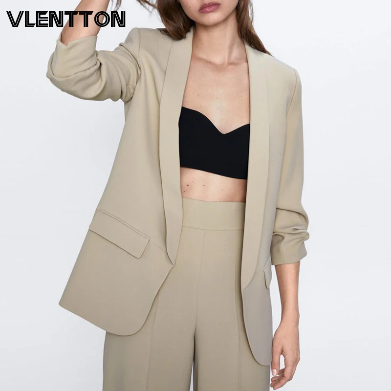 

2020 Spring Autumn Women Blazers And Jackets Solid Pocket Roll Sleeve Suit Coat Female Outwear Tops Office Lady Blazers Feminino