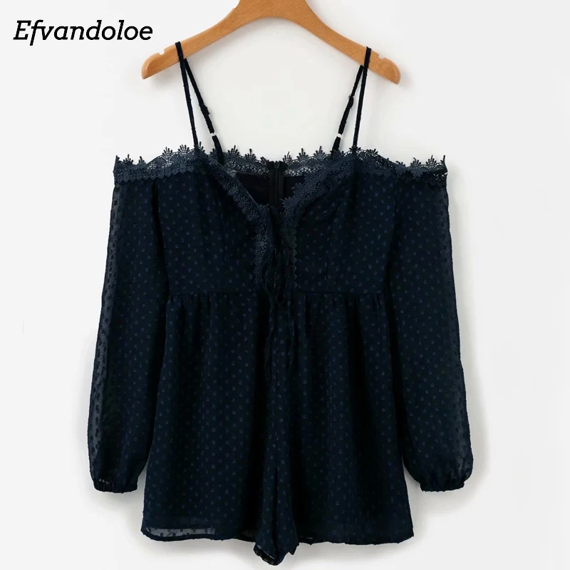 Efvandoloe, женские комбинезоны, кружевные шифоновые Комбинезоны с бретельками, комбинезоны, комбишорт, с открытыми плечами, бандаж, сексуальный короткий комбинезон