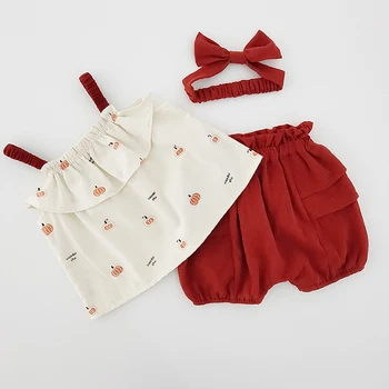 

2020 New Summer Toddler Baby Girls Clothing Suit Sleeveless Suspender Top+PP Shorts Korean Japan Style Baby Girl Clothes